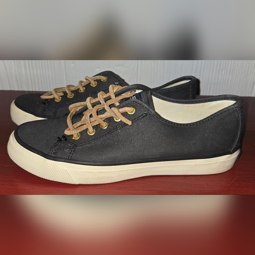 Sperry Top Sider Seacoast Sneaker Boat Shoe Brown Canvas Shoes Sz 6.5